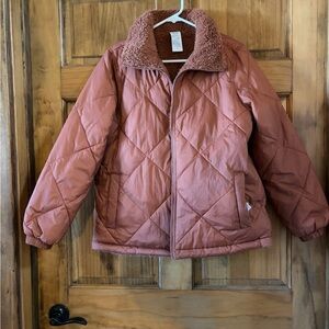 MADEWELL Quilted Pink Jacket with Faux Fur Collar Size S